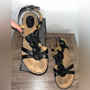 Boc Slingback Women's Black Leather OpenToe Florette Flat Strappy Sandals Sz 9